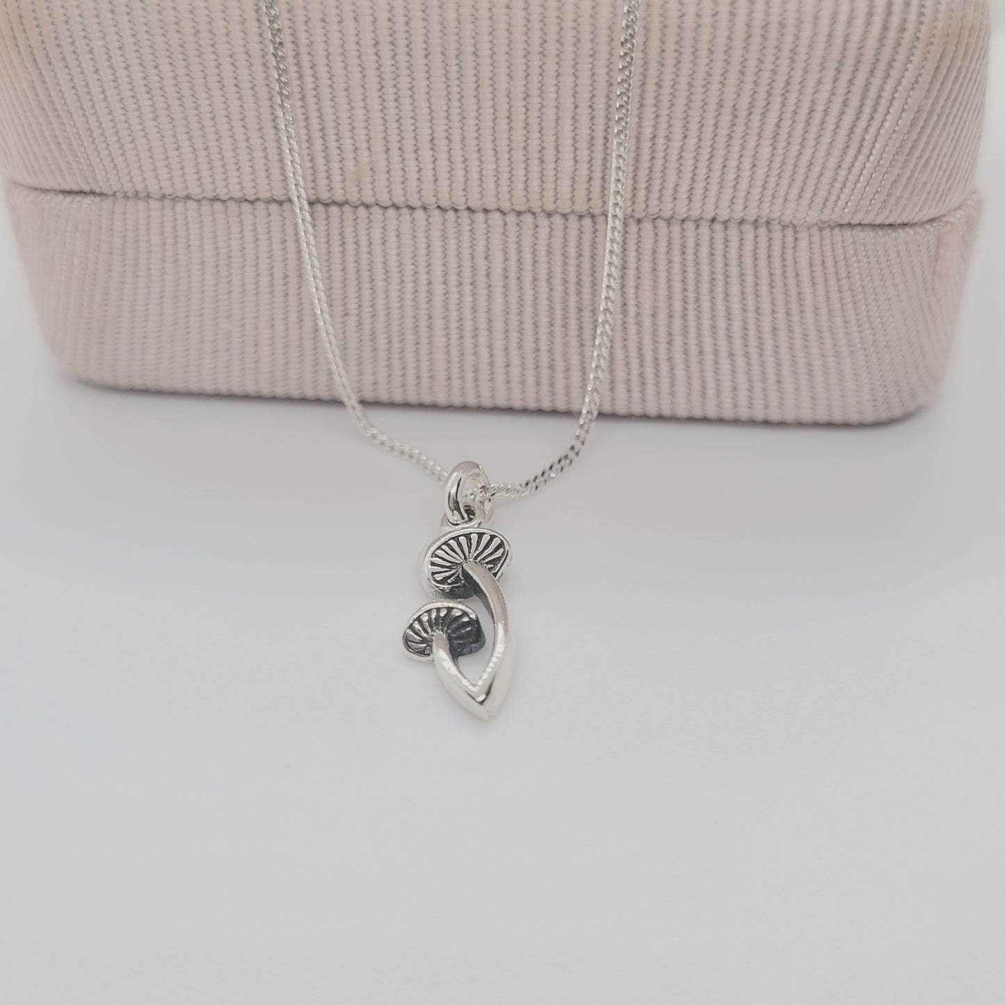 925 Sterling Silver DAINTY Two Mushroom Pendant Necklace