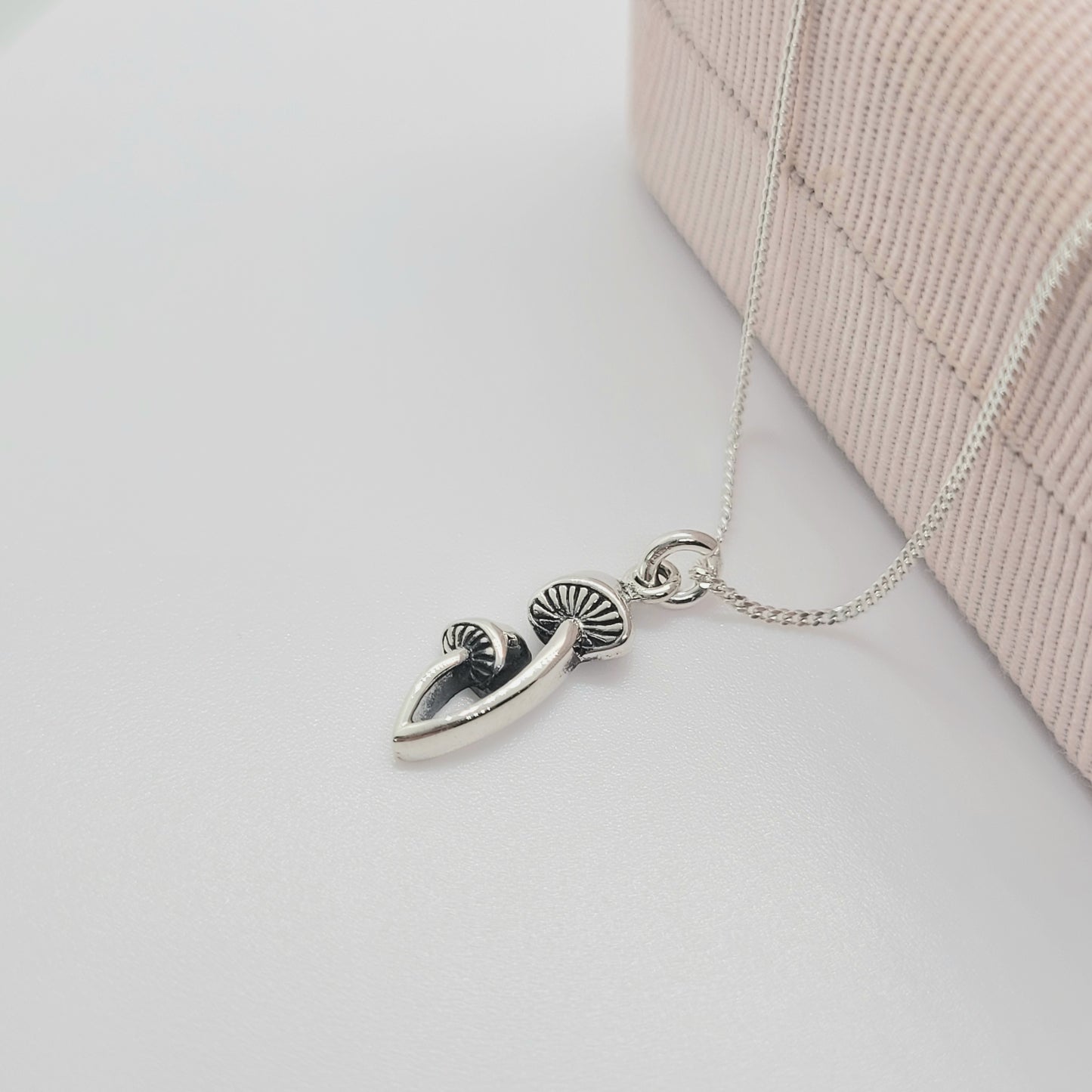 925 Sterling Silver DAINTY Two Mushroom Pendant Necklace