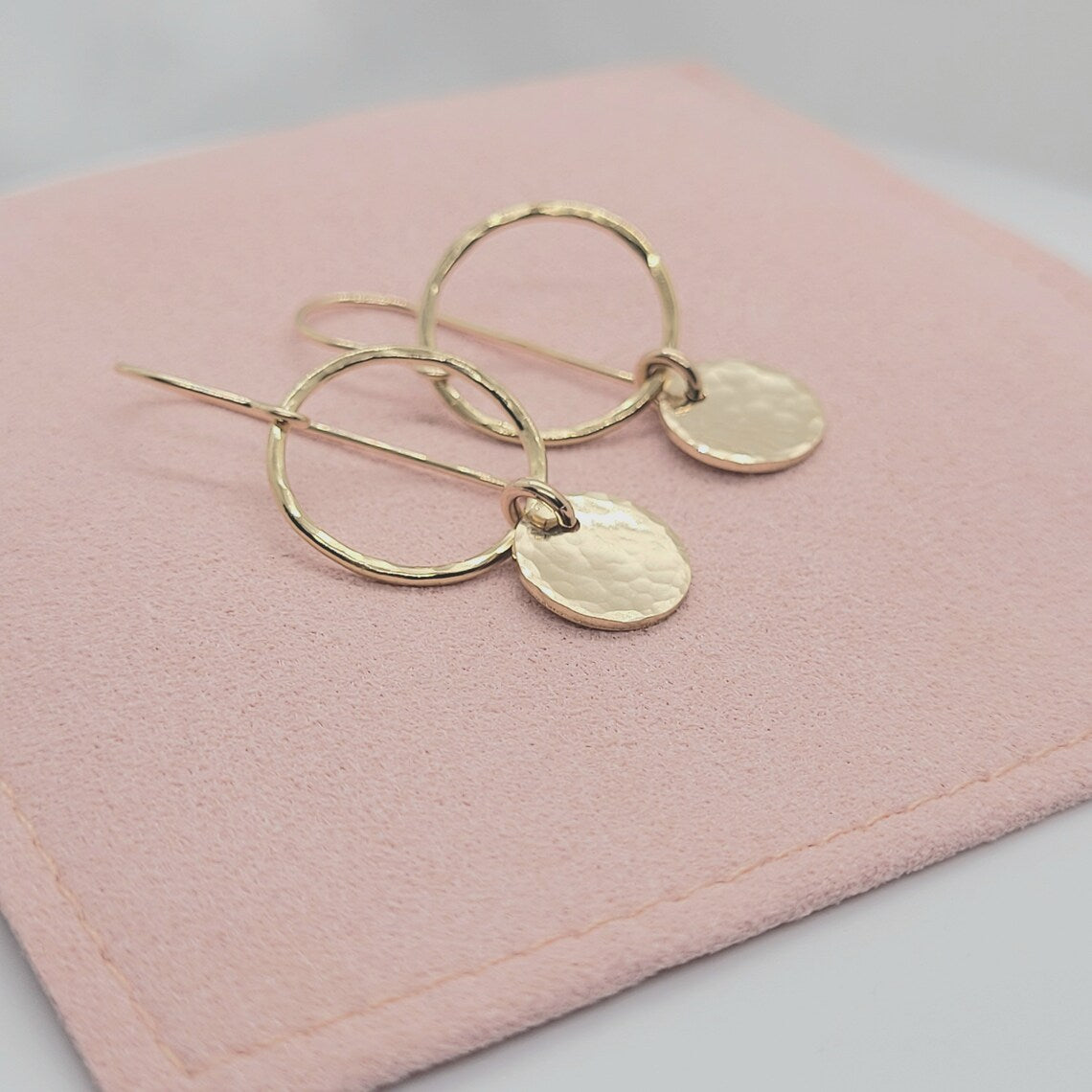 14K Gold Filled Hammered Disc / Hammered Circle Dandle Earrings