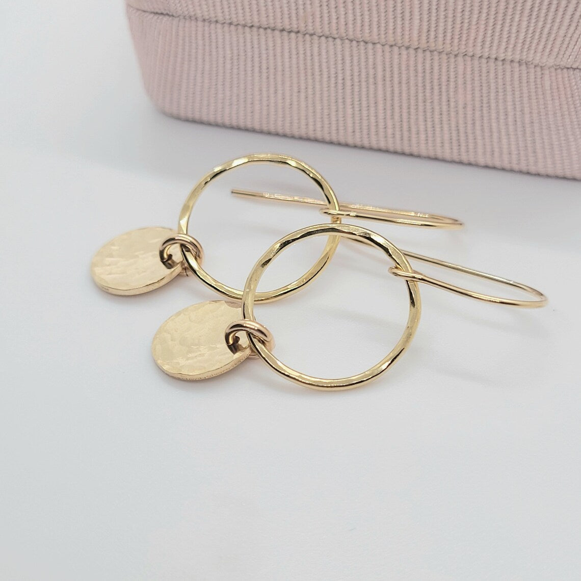 14K Gold Filled Hammered Disc / Hammered Circle Dandle Earrings