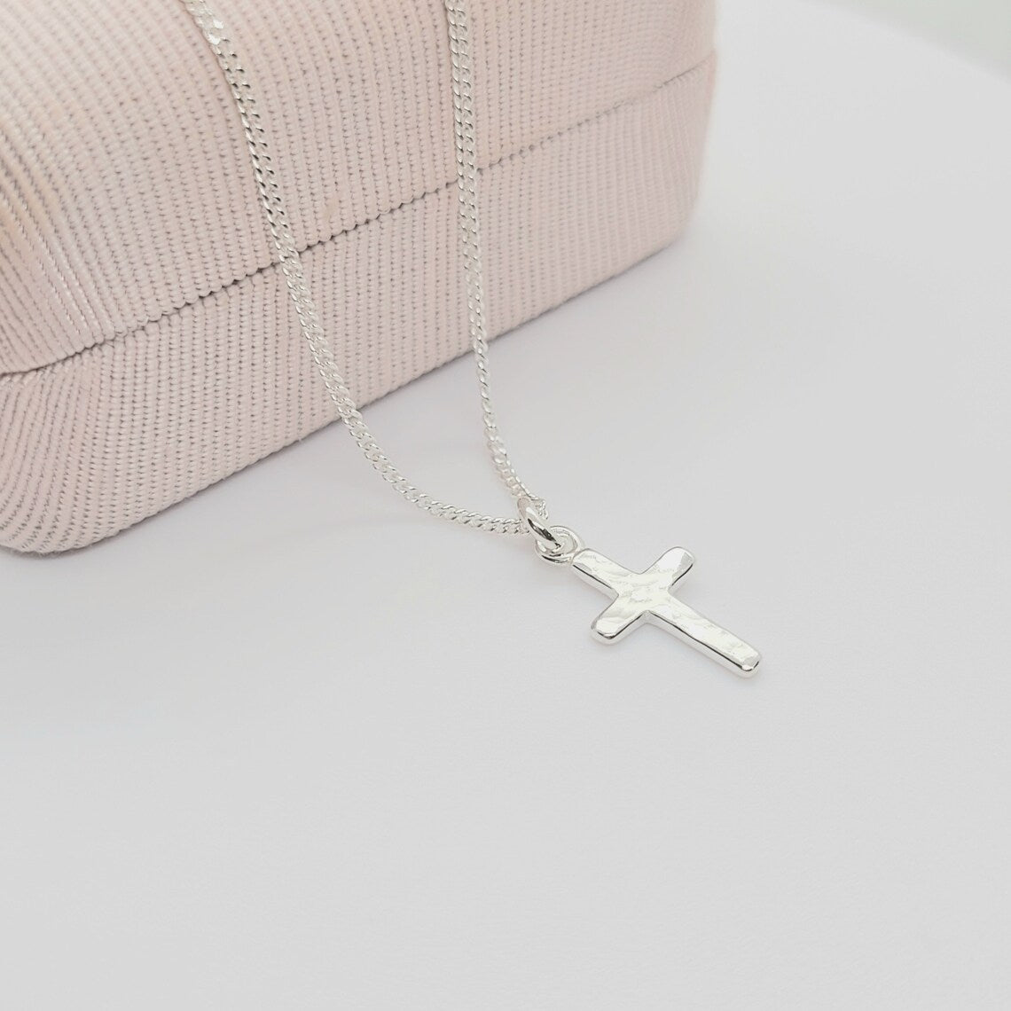 .925 Sterling Silver Petite Hammered Cross Pendant Layering Necklace