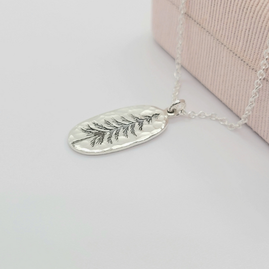 .925 Sterling Silver Hammered Tall Tree Pendant Necklace