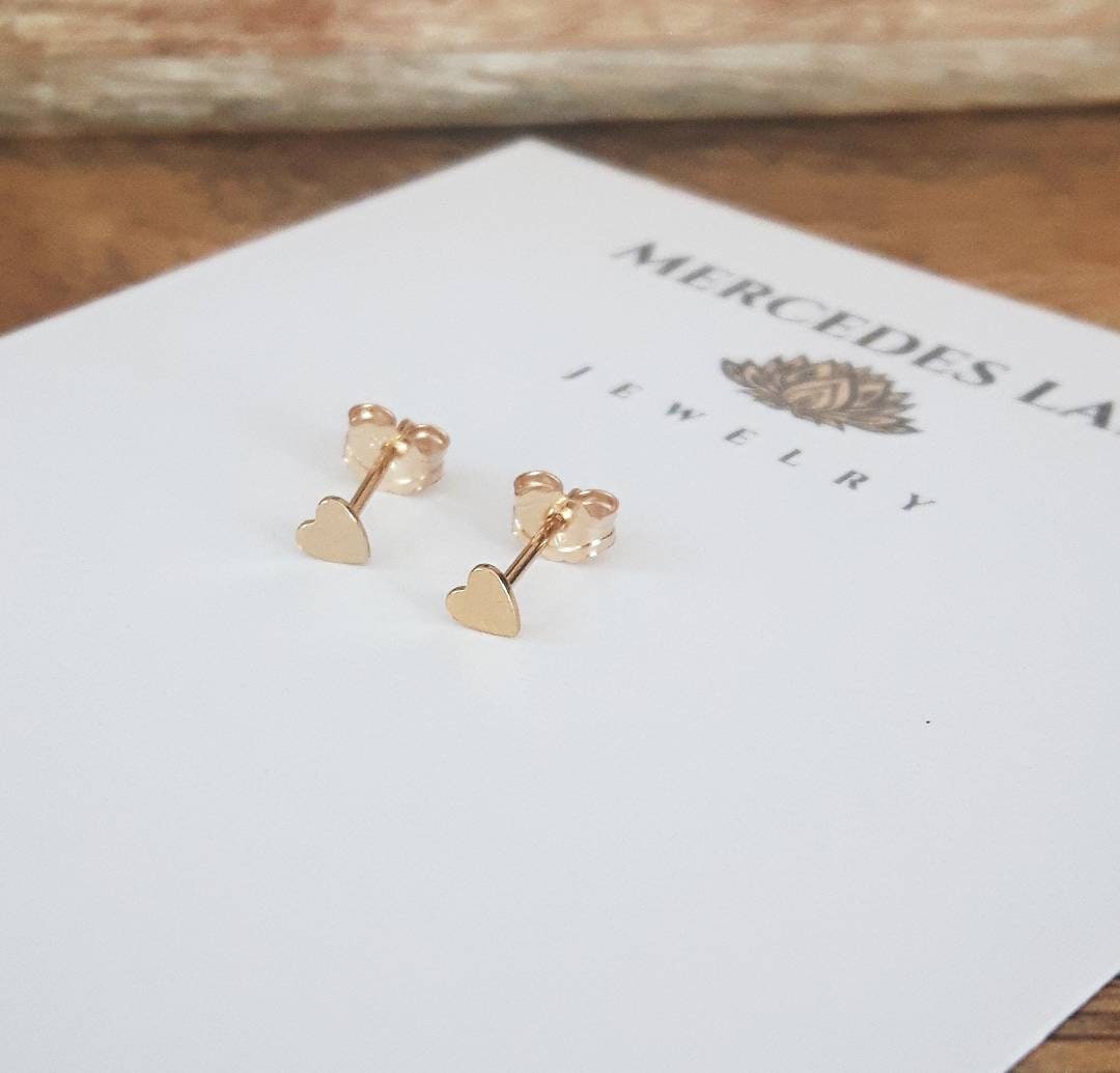 14K Gold Filled Micro Heart Stud Earrings