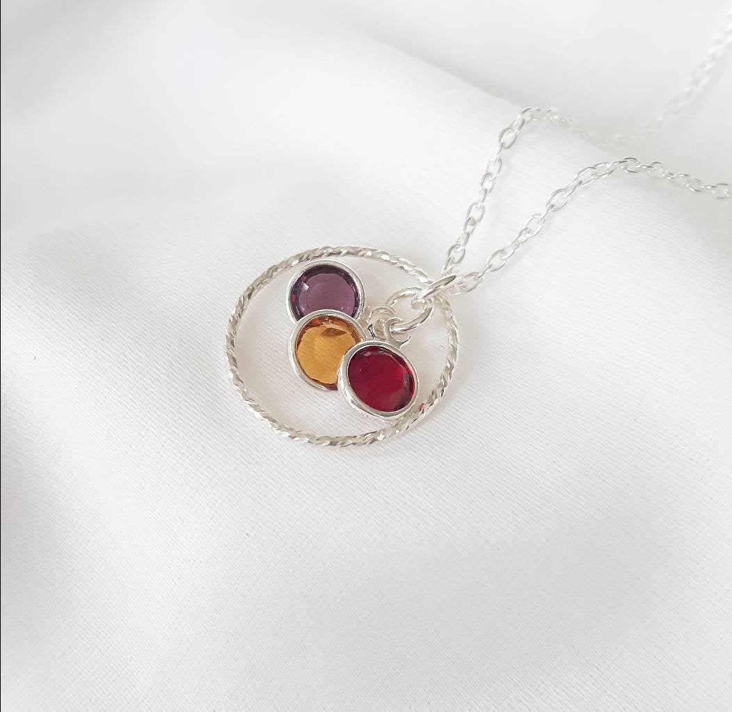 925 Sterling Silver Family Birthstone Personized Necklace