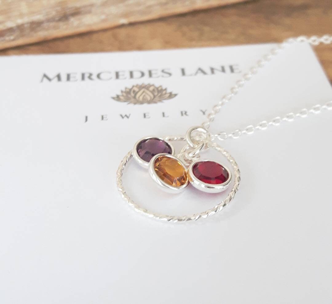 925 Sterling Silver Family Birthstone Personized Necklace