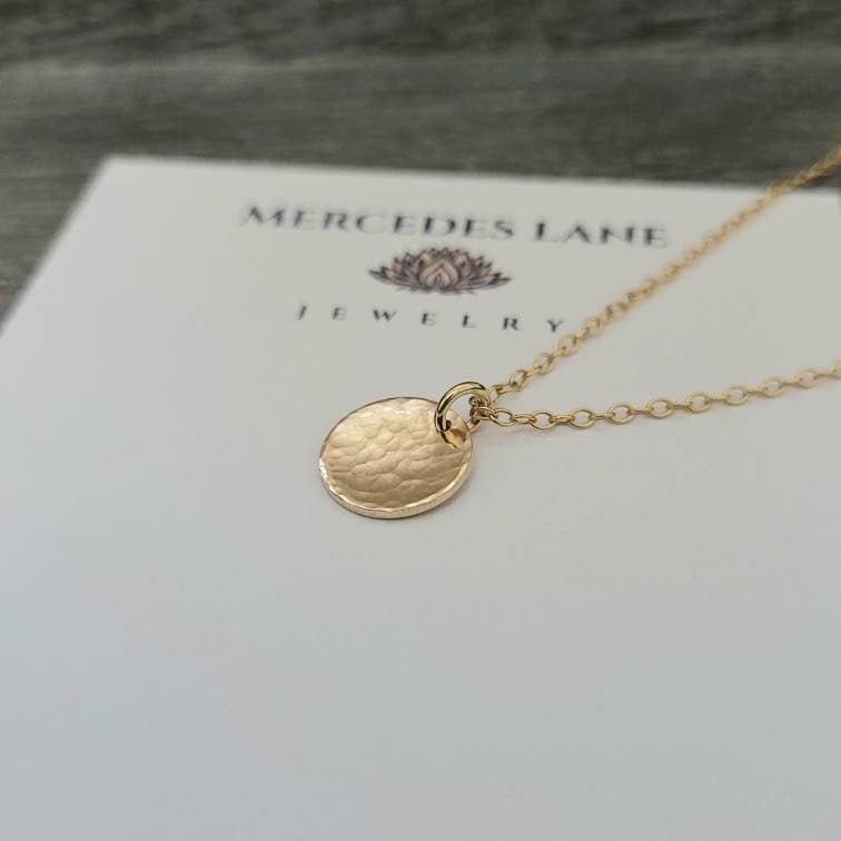 14K Gold Filled Hammered Disc Pendant Layering Necklace