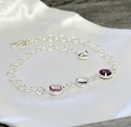 .925 Sterling Silver Personalized Family Birthstone Bracelet