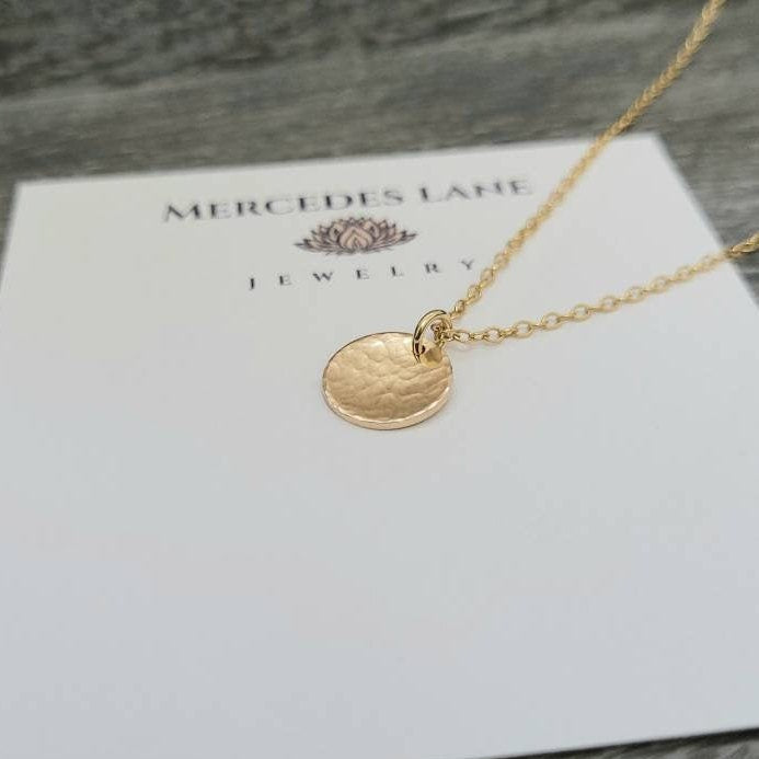 14K Gold Filled Hammered Disc Pendant Layering Necklace