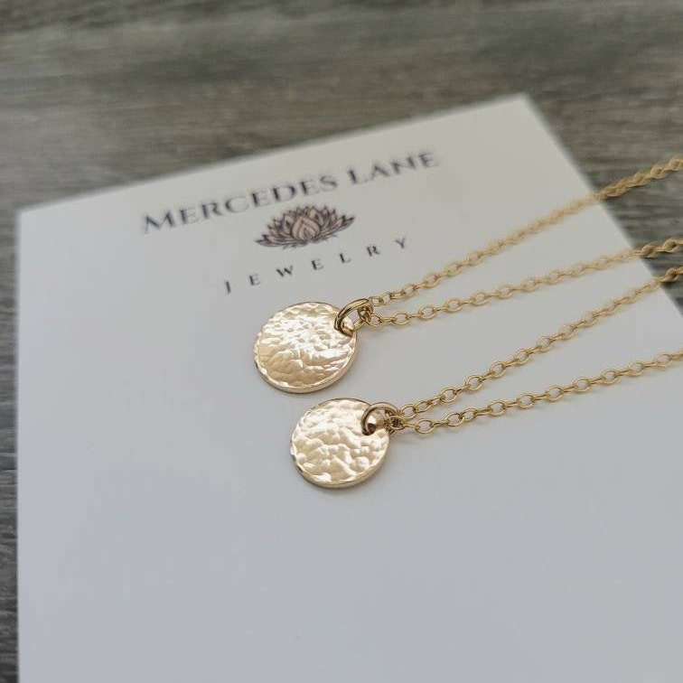 14K Gold Filled Hammered Disc Pendant Layering Necklace