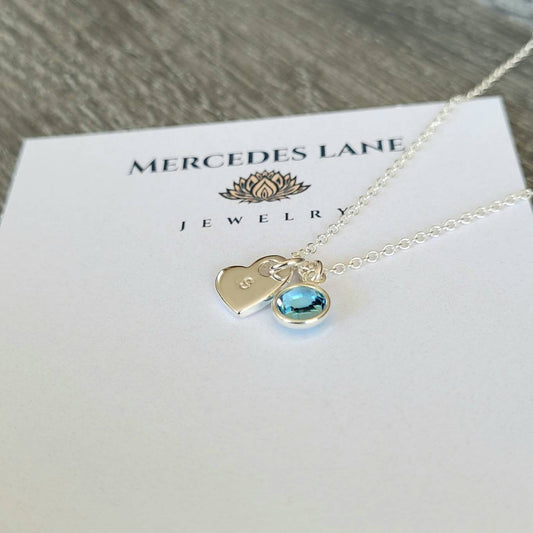 .925 Sterling Silver  Personalized Birthstone Heart  Necklace