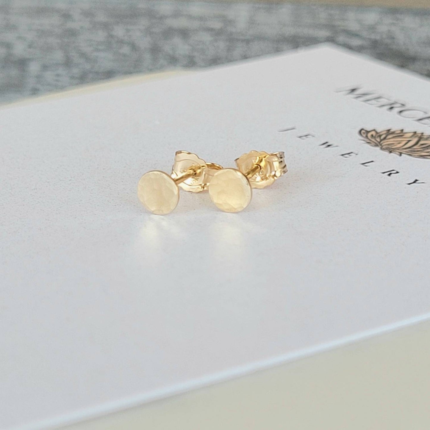 14K Gold Filled Hammered Dot Micro Stud Earrings