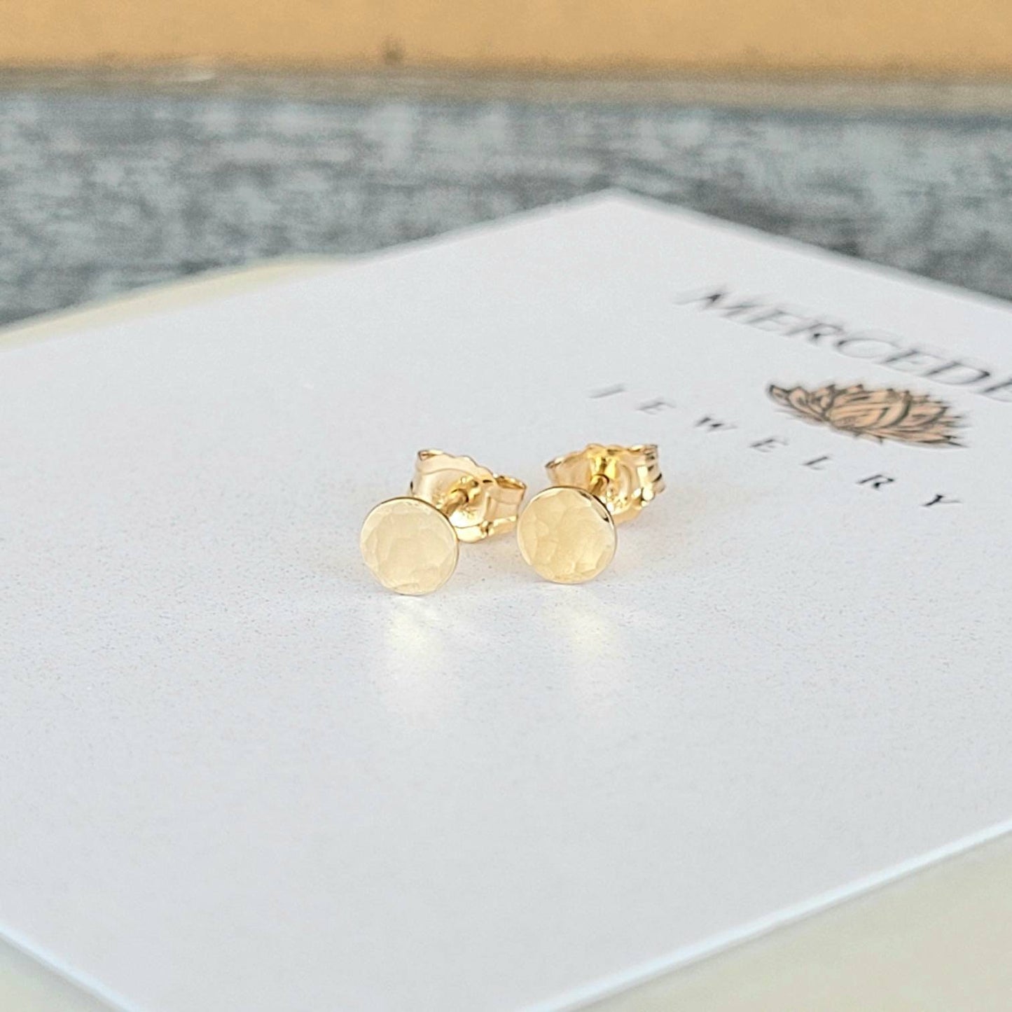 14K Gold Filled Hammered Dot Micro Stud Earrings