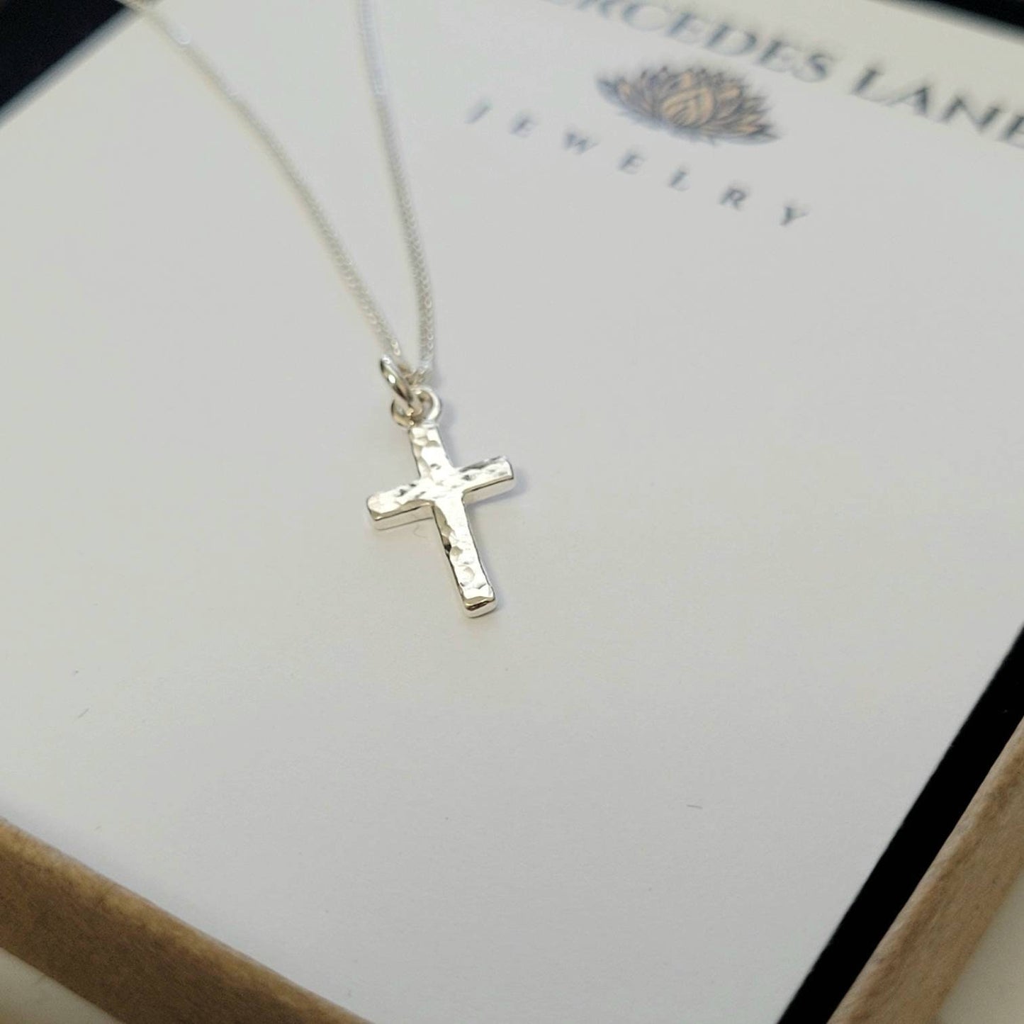 .925 Sterling Silver Petite Hammered Cross Pendant Layering Necklace