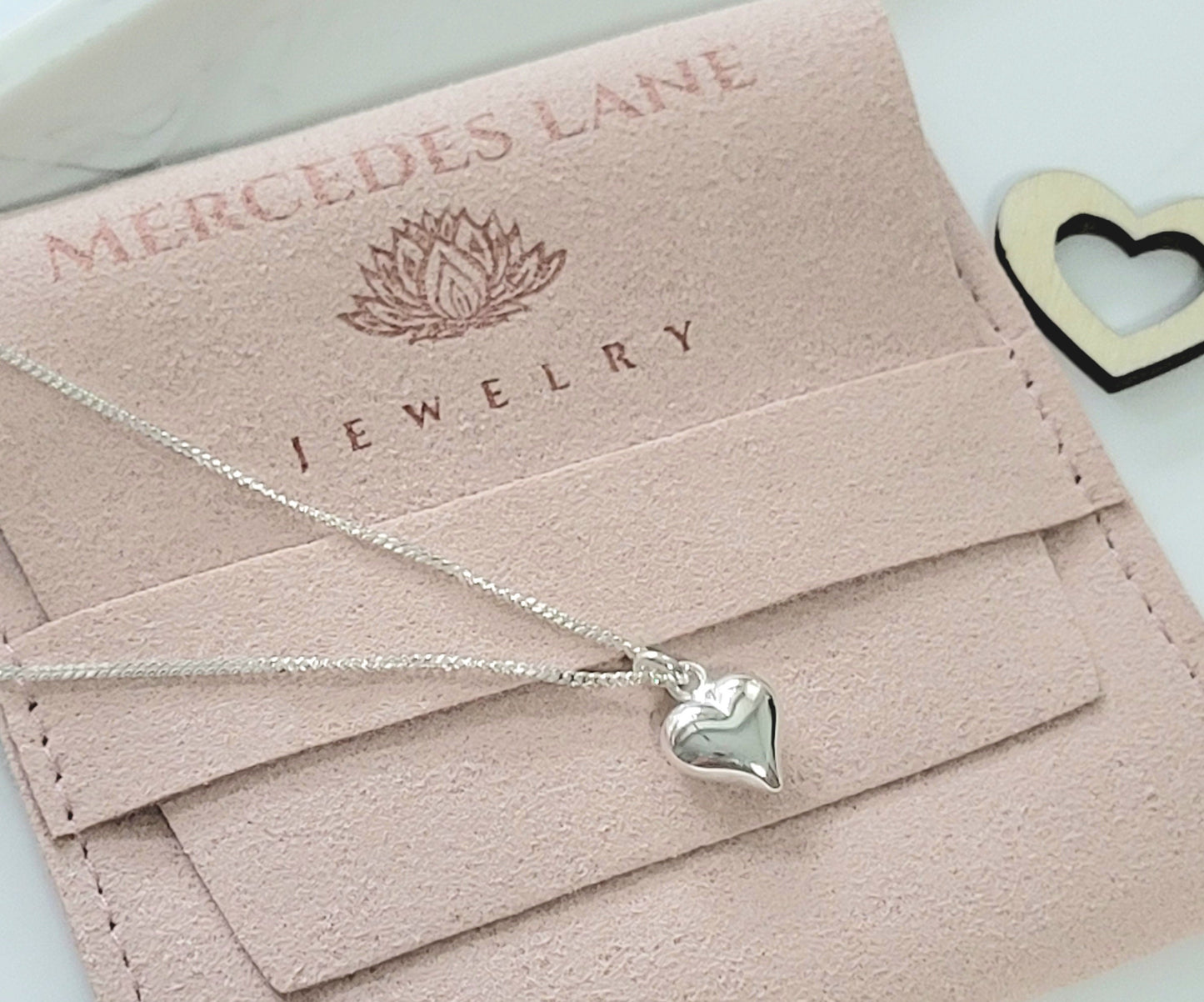 925 Sterling Silver Puffy Heart Pendant Necklace