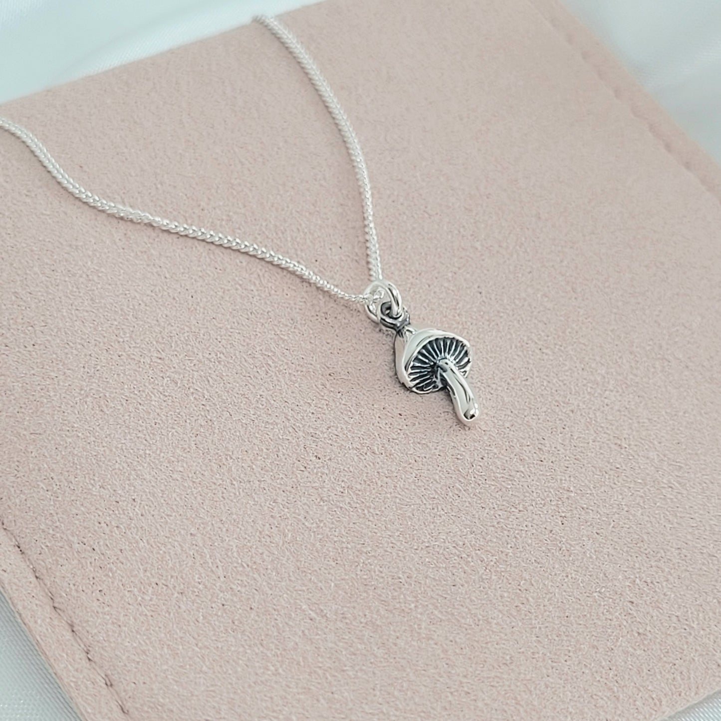 925 Sterling Silver Dainty Mushroom Charm Pendant Necklace