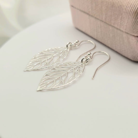 .925 Sterling Silver  Dangle Leaf  Earrings