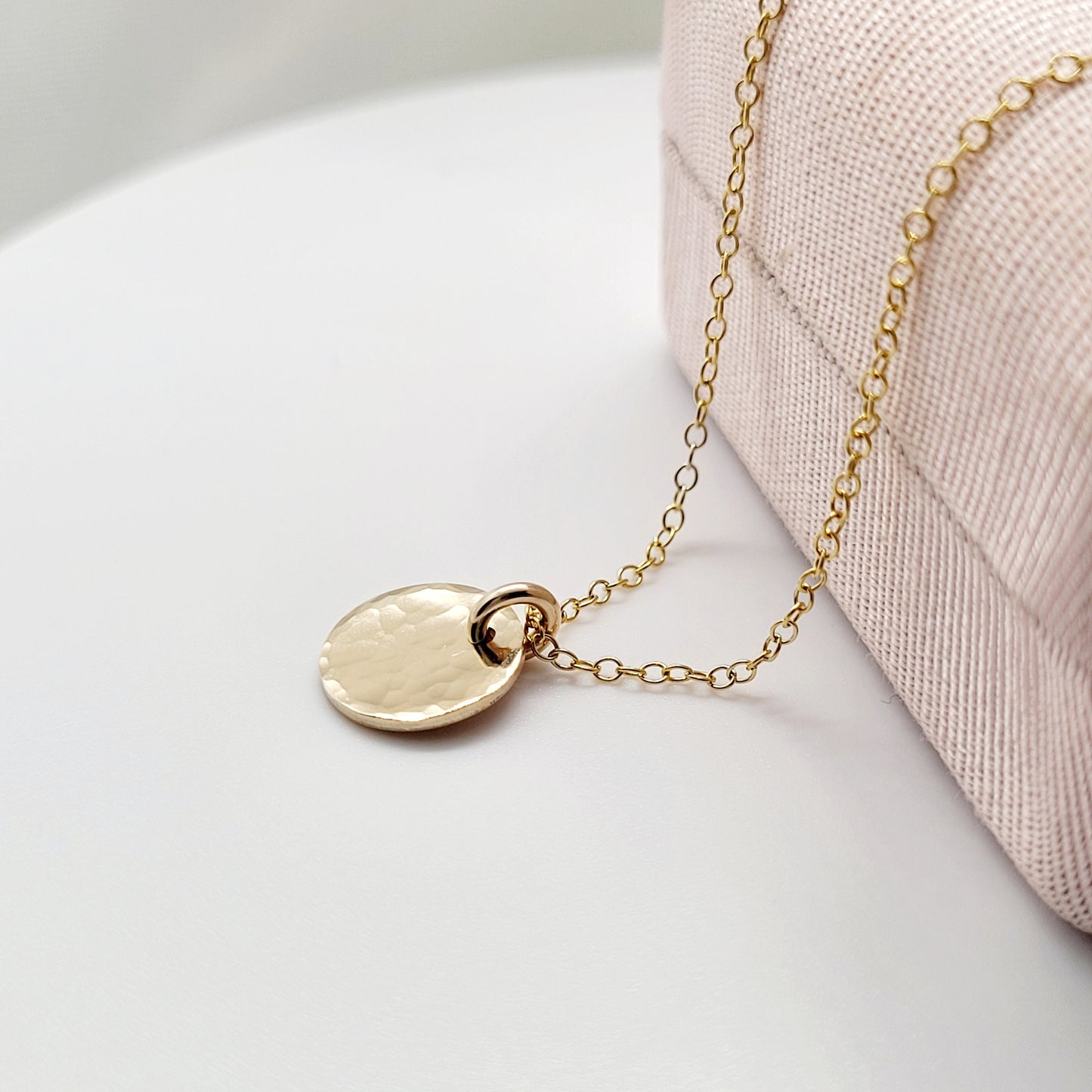 14K Gold Filled Hammered Disc Pendant Layering Necklace