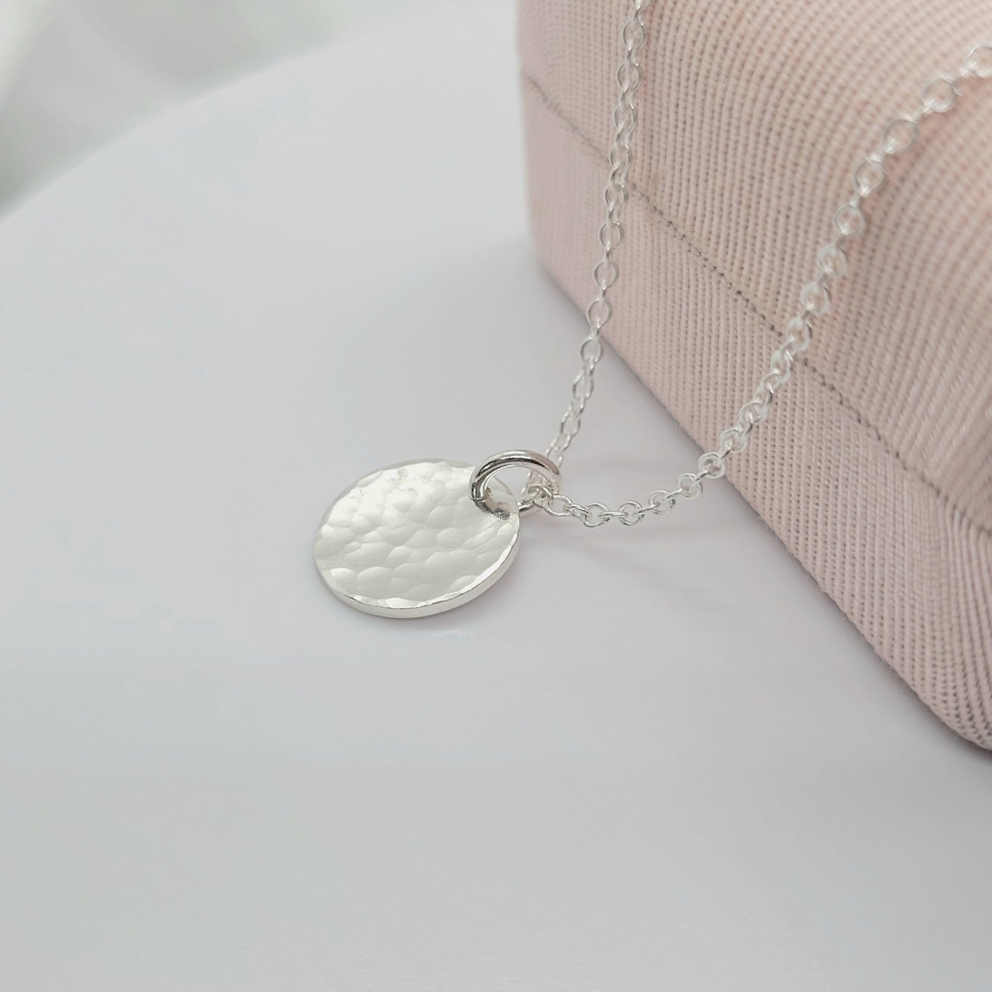 925 Sterling Silver 11 mm Hammered Disc Pendant Layering Necklace