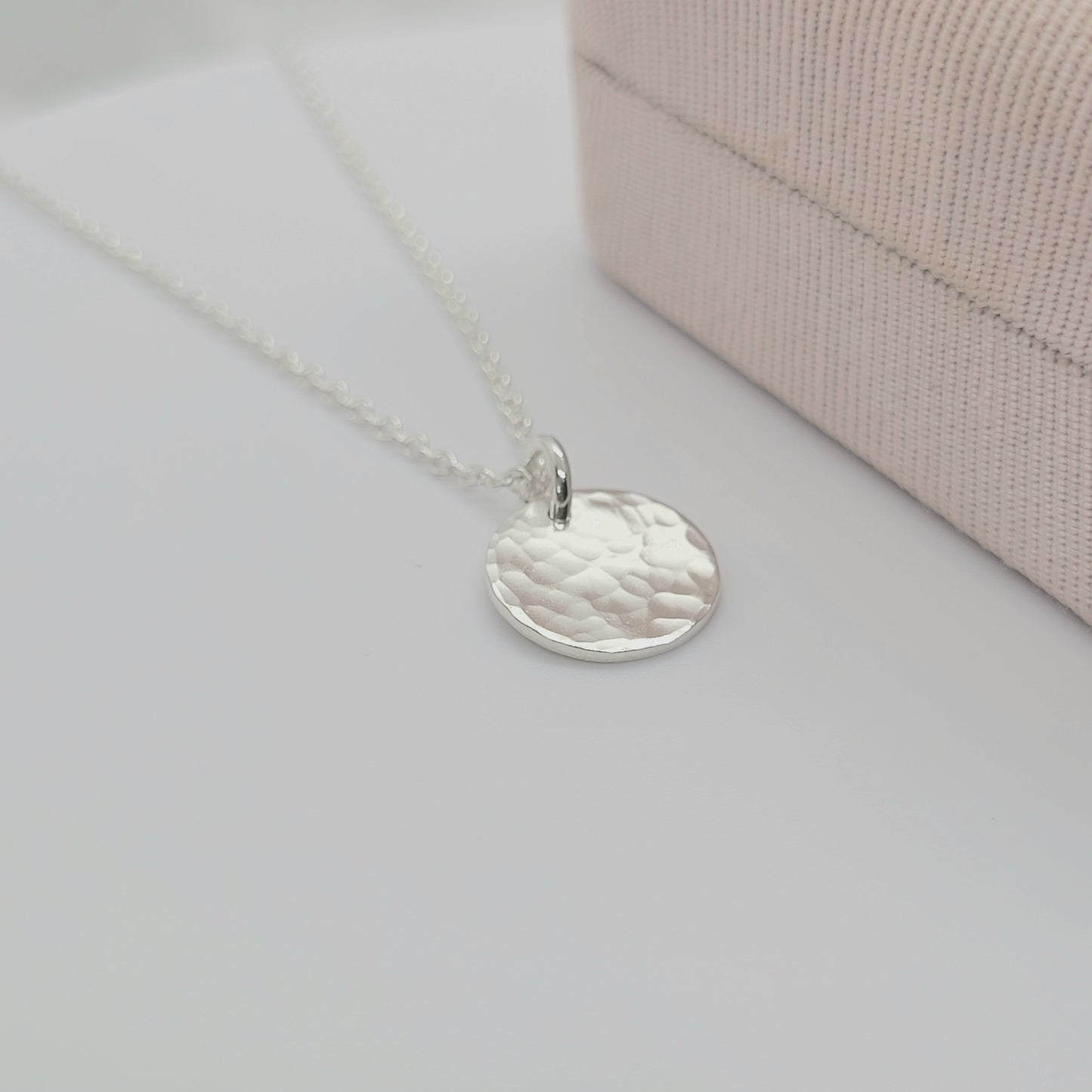 925 Sterling Silver 11 mm Hammered Disc Pendant Layering Necklace