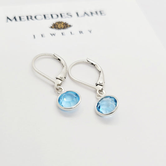 .925 Sterling Silver Leverback Birthstone Earrings