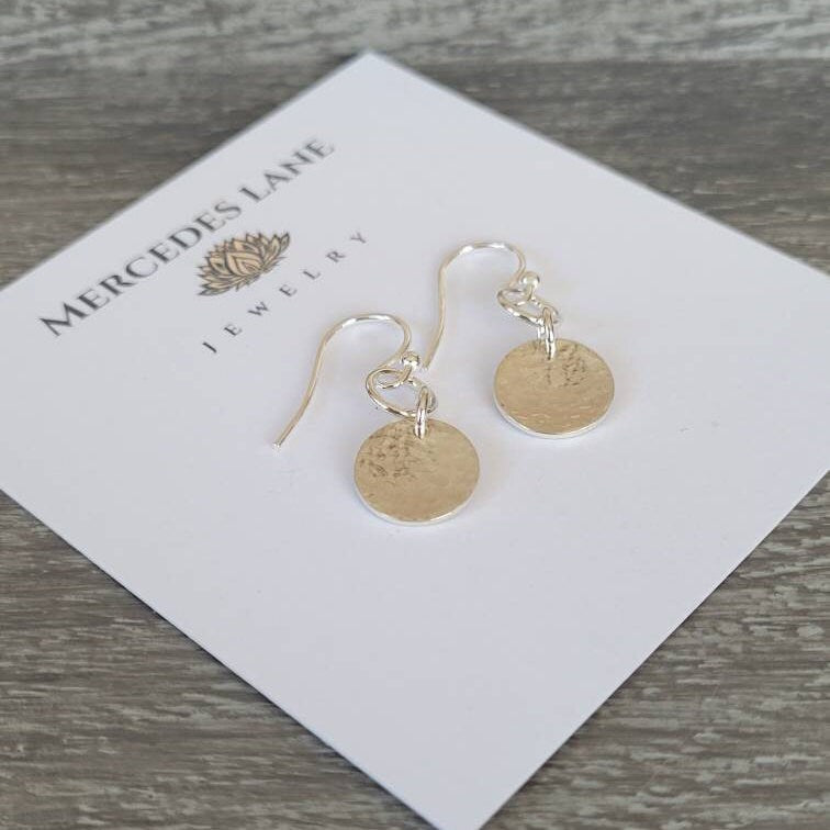 925 Sterling  Silver Hammered Disc Earrings
