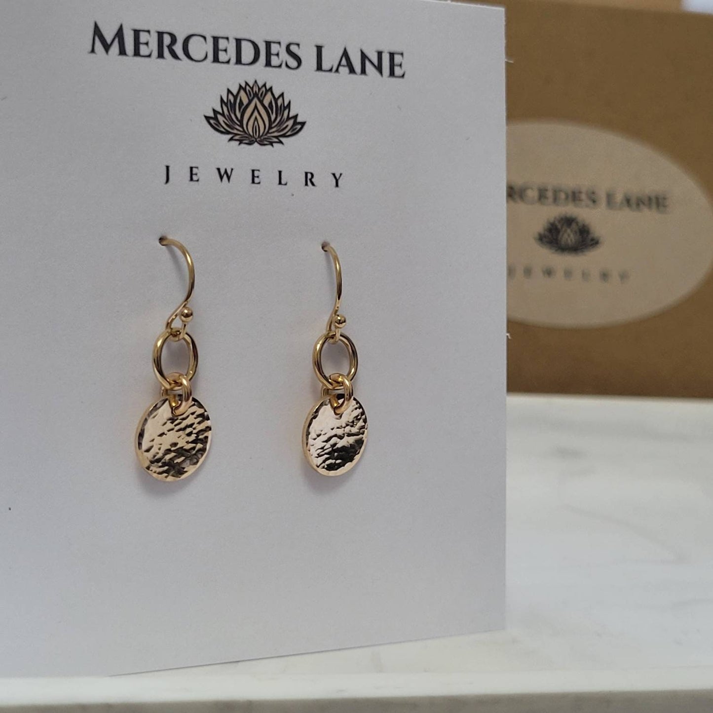 14K Gold Filled Hammered Disc Dangle Earrings