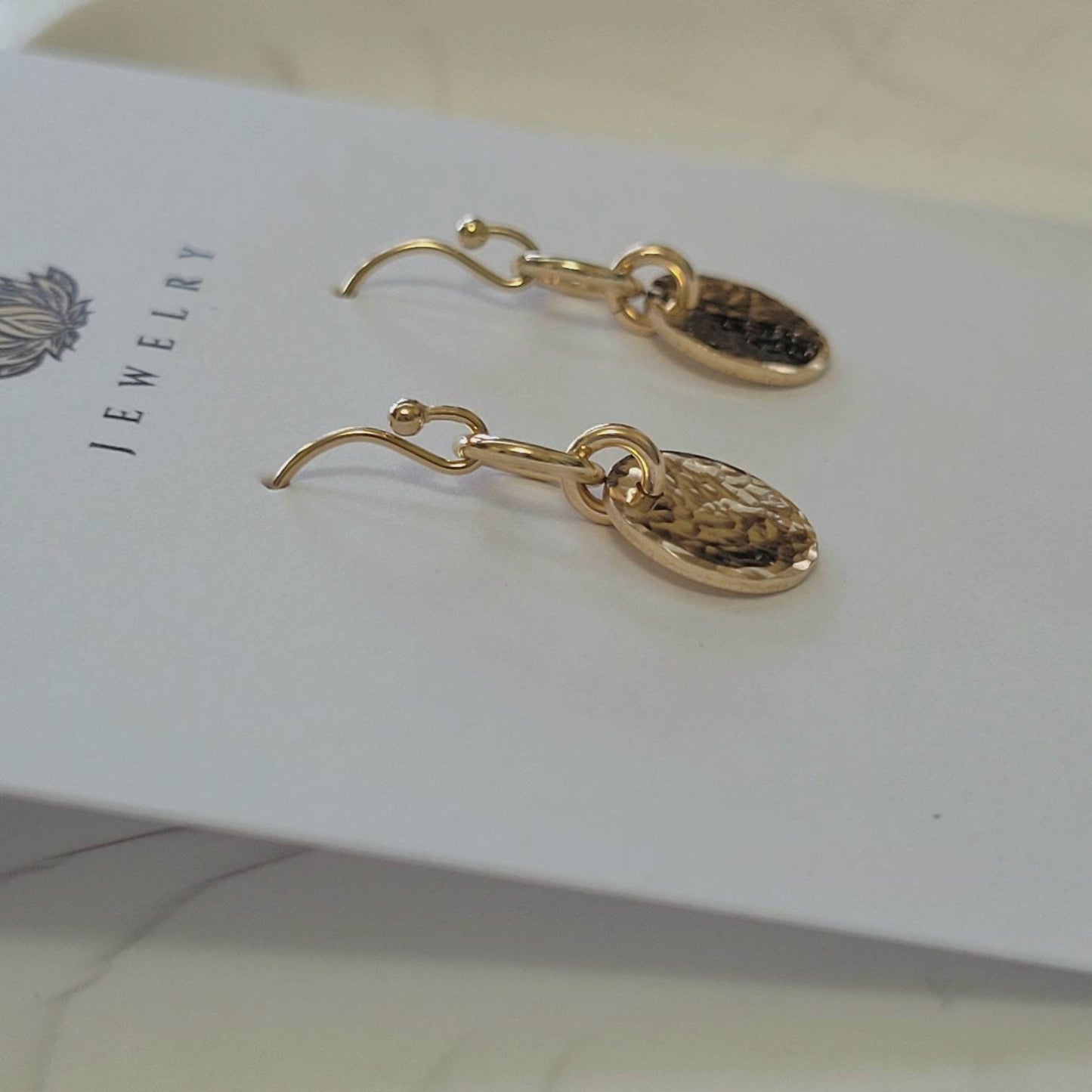 14K Gold Filled Hammered Disc Dangle Earrings