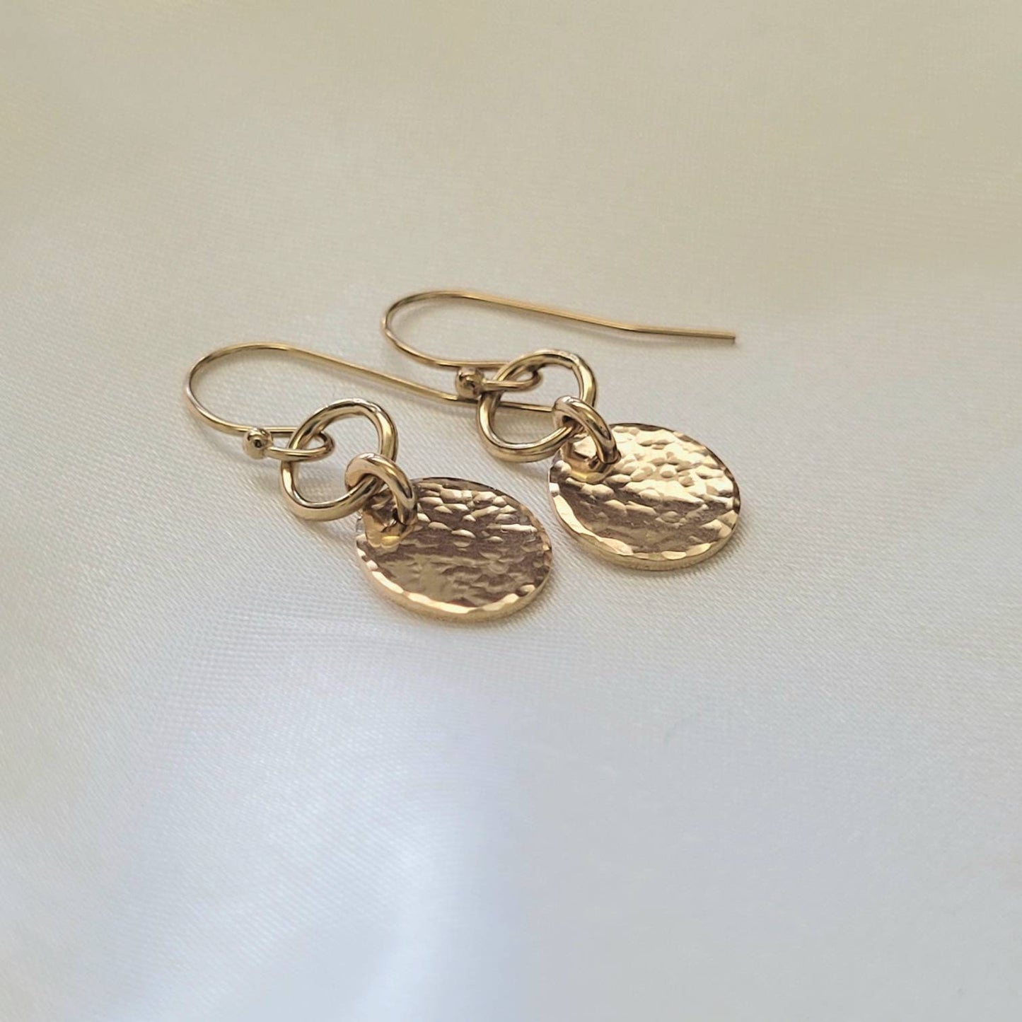 14K Gold Filled Hammered Disc Dangle Earrings