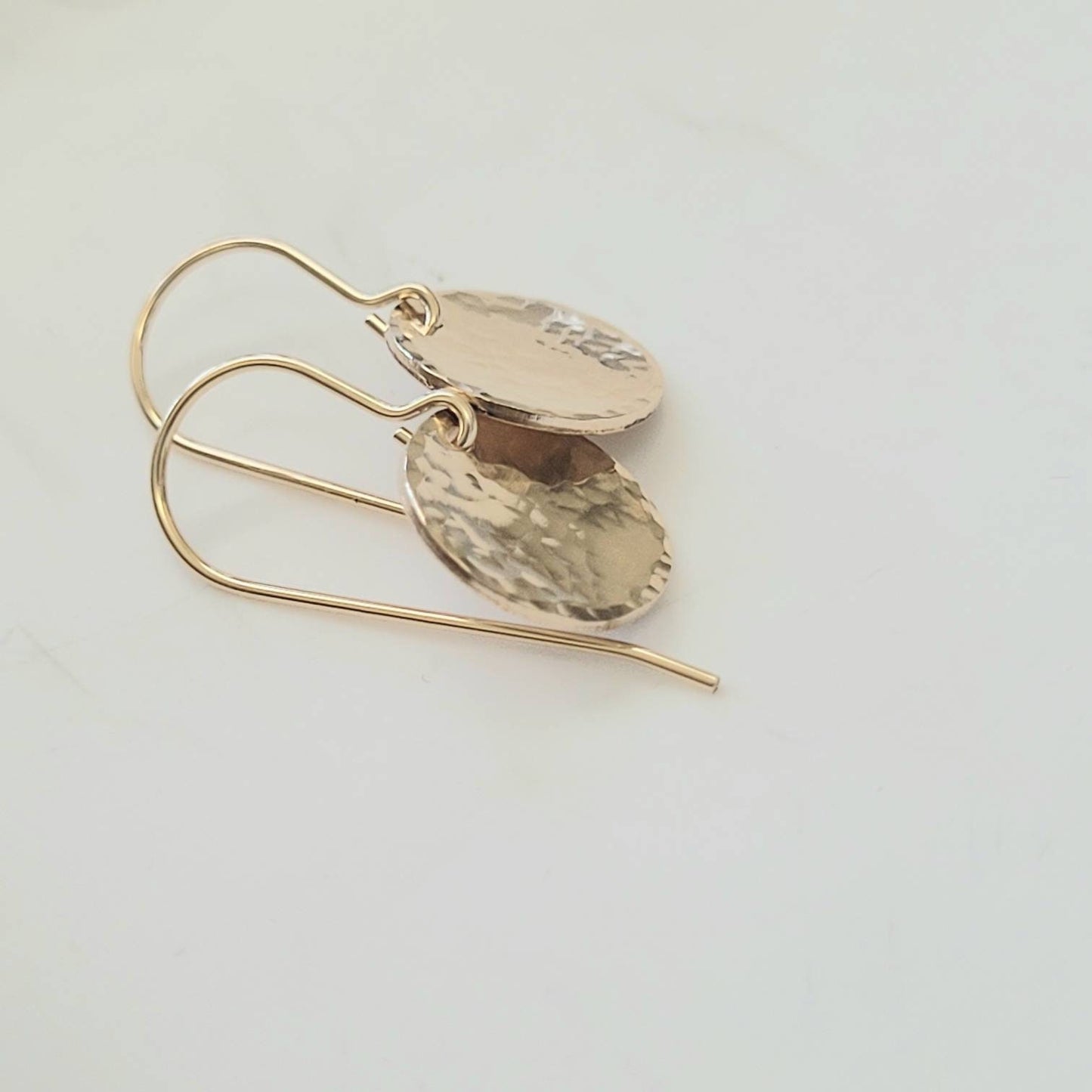 14K Gold Filled Hammered Disc Dangle Earrings