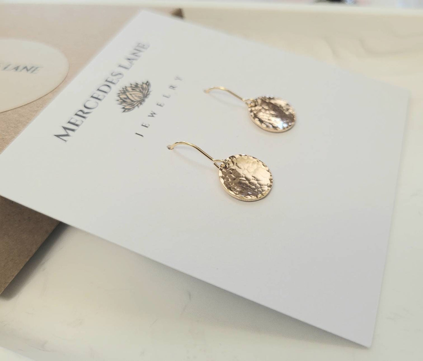 14K Gold Filled Hammered Disc Dangle Earrings