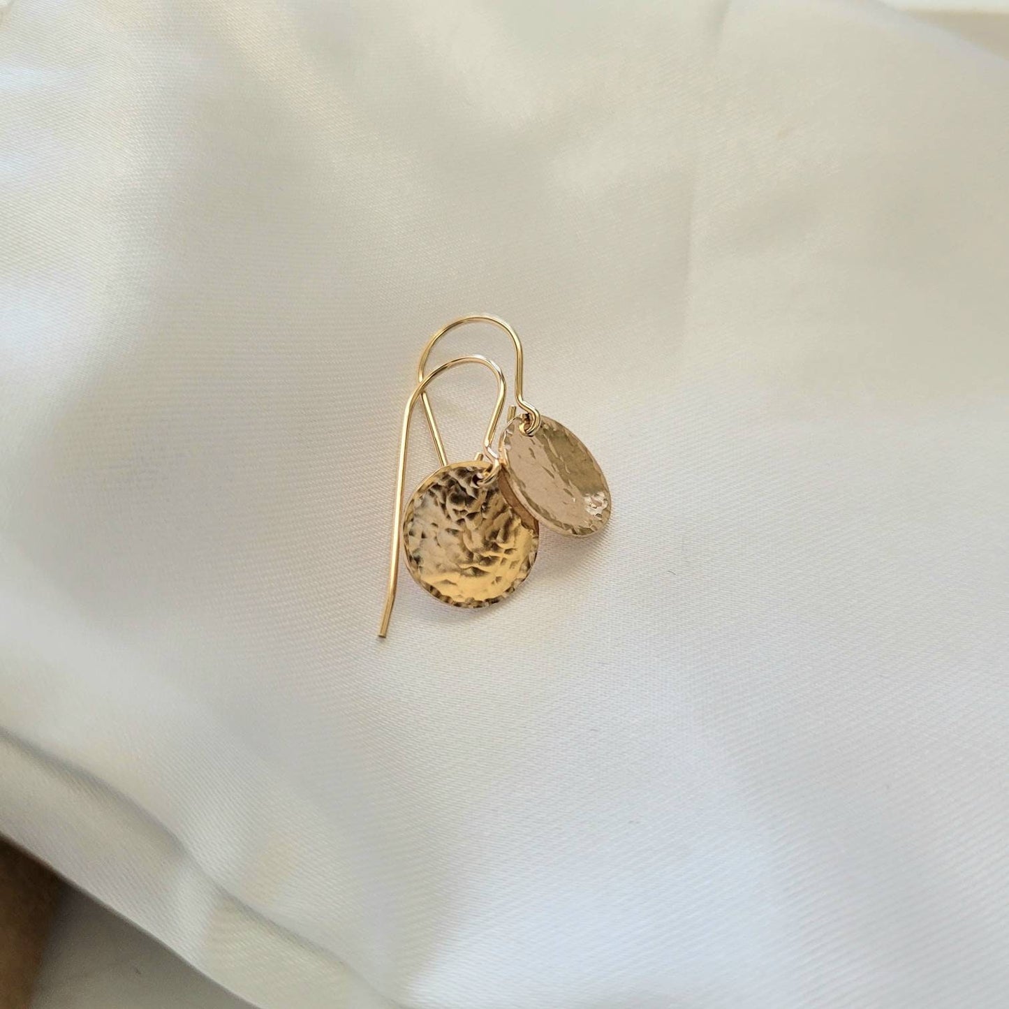 14K Gold Filled Hammered Disc Dangle Earrings