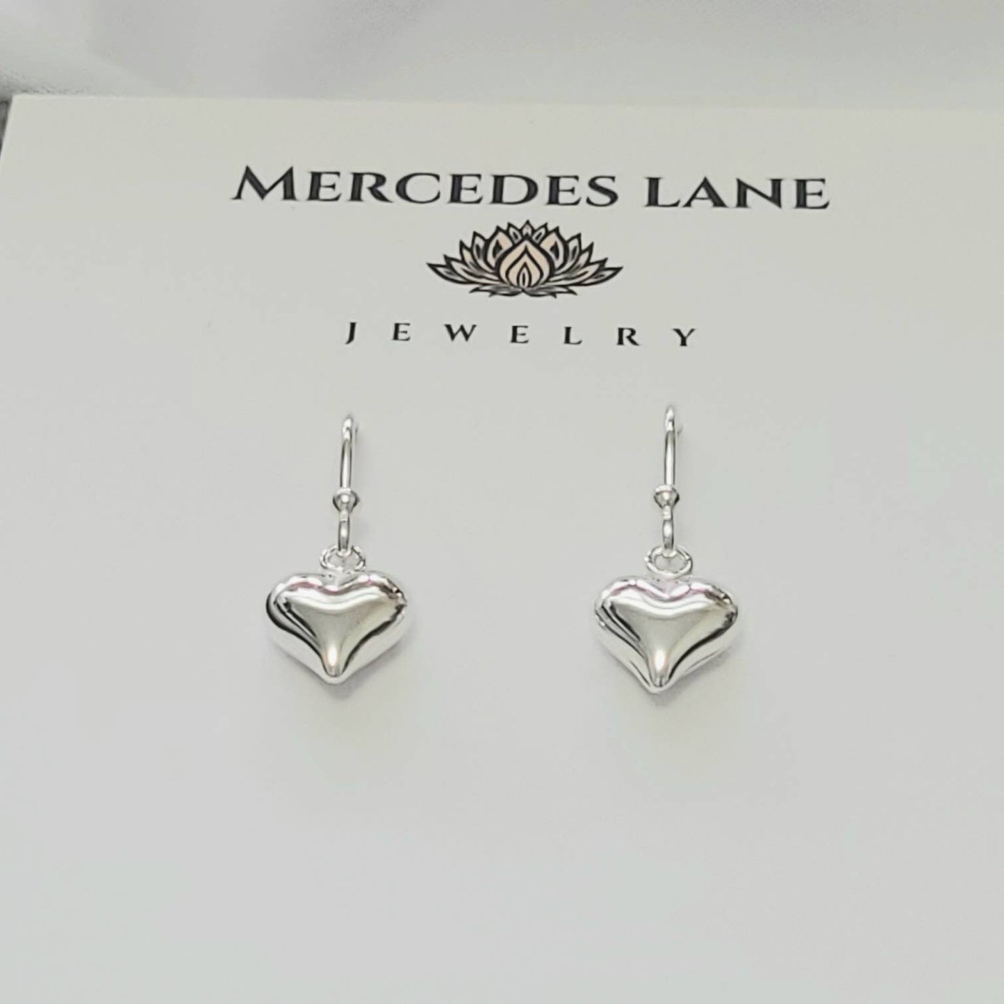 925 Sterling Silver Puffy Heart Dangle Earrings