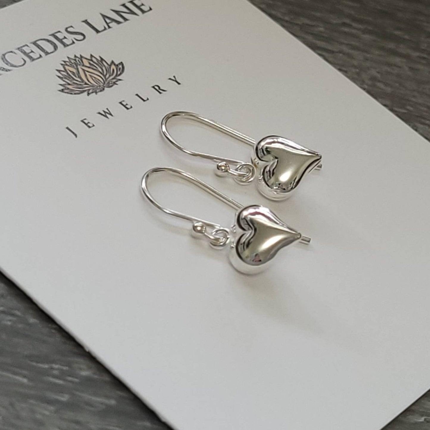 925 Sterling Silver Puffy Heart Dangle Earrings