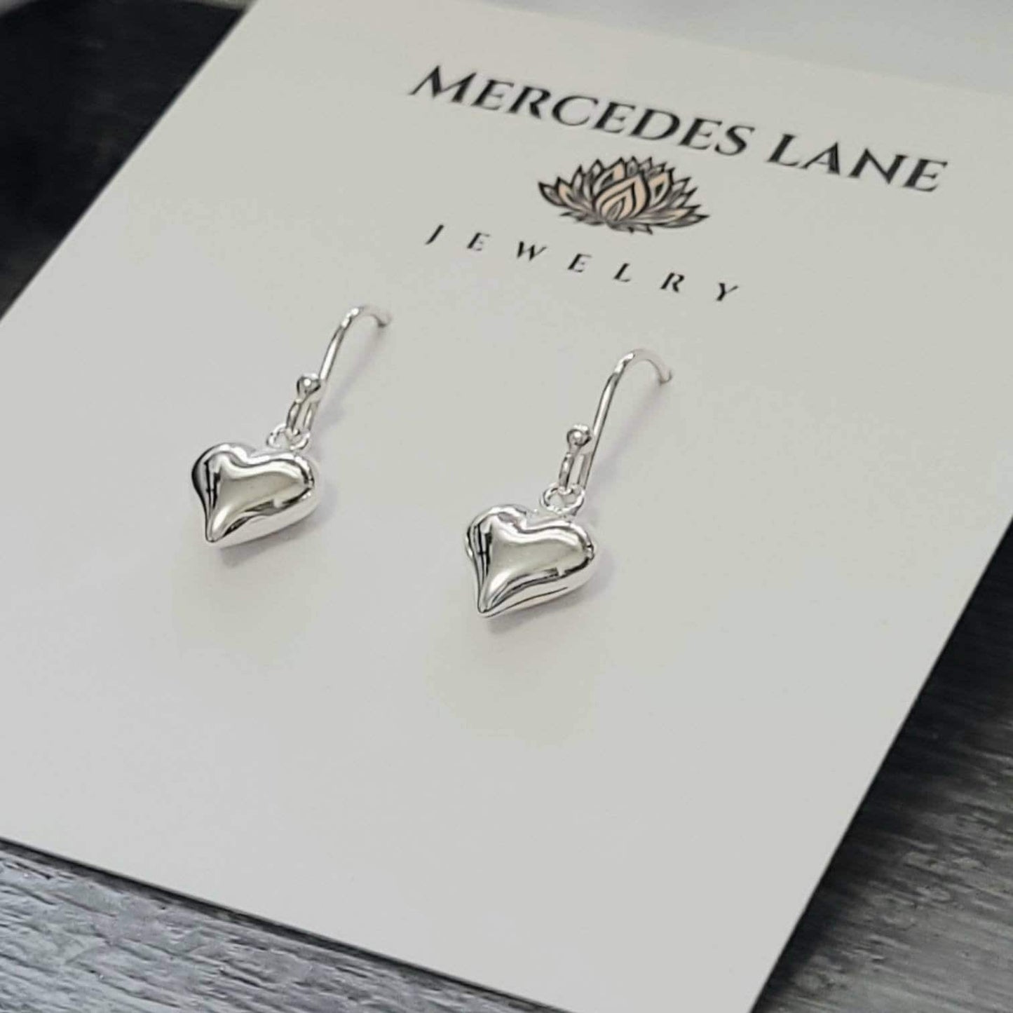 925 Sterling Silver Puffy Heart Dangle Earrings