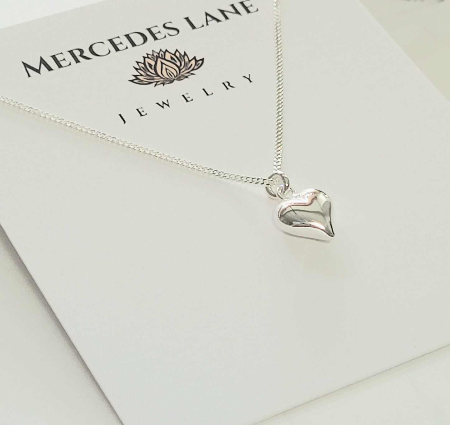 925 Sterling Silver Puffy Heart Pendant Necklace